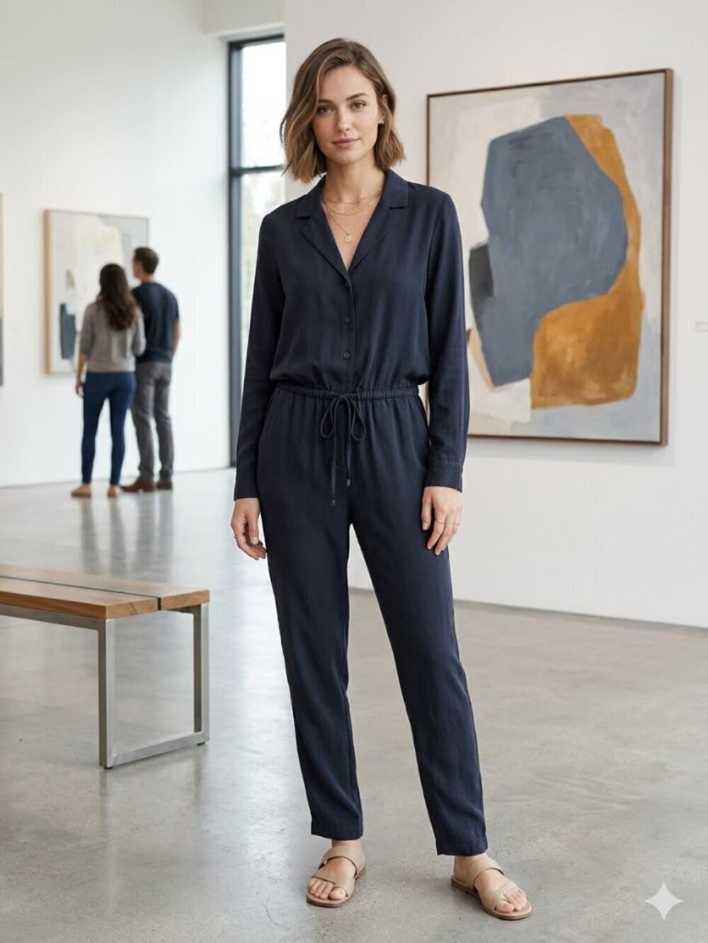 Cloth & Stone Women's SZ XS Black Long Sleeve Drawstring Button Pockets Jumpsuit